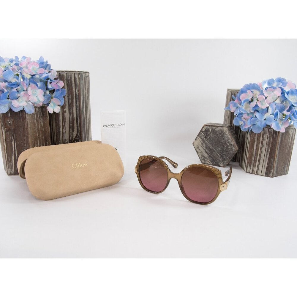 Chloe CE749S Brown Rose Tortoise Acrylic Logo Sunglasses NWT Case